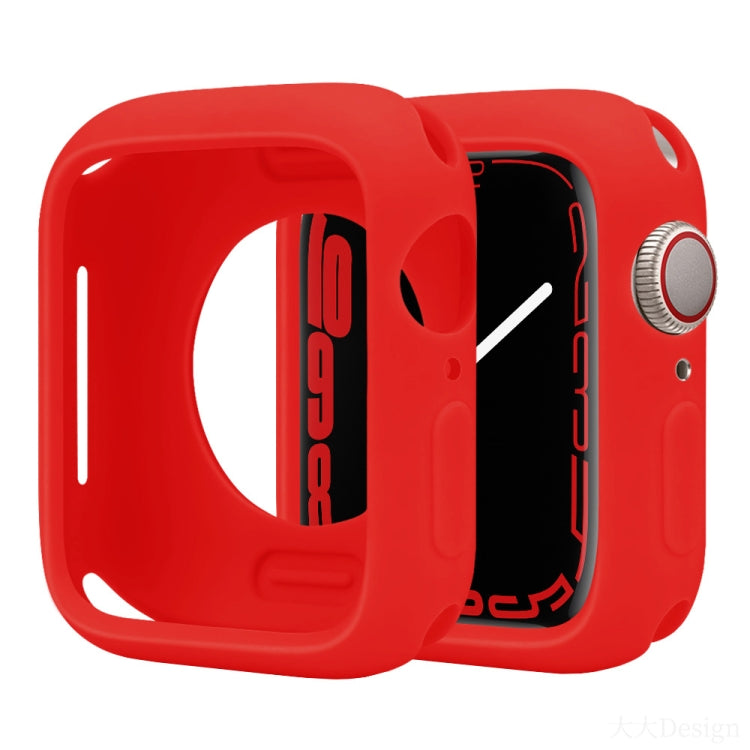Half-coverage silicone Apple Watch case in red with a raised bezel and button covers
