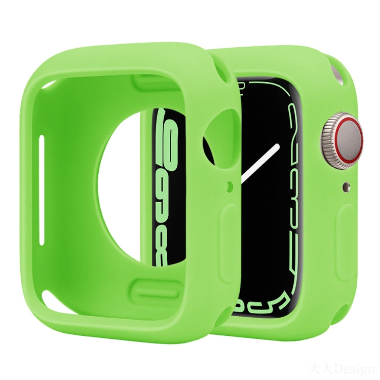 Bright green silicone half-coverage Apple Watch case with open face and crown cover
