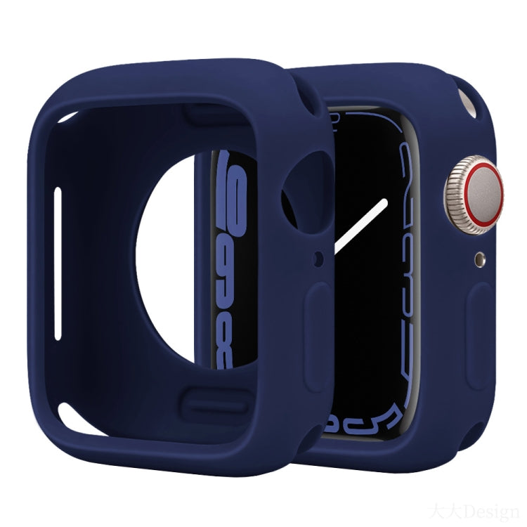 Navy silicone half-coverage Apple Watch case with open face and crown cover