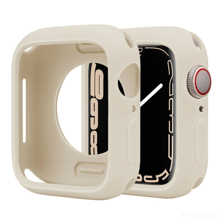 Cream silicone half-coverage Apple Watch case with open face and crown cover