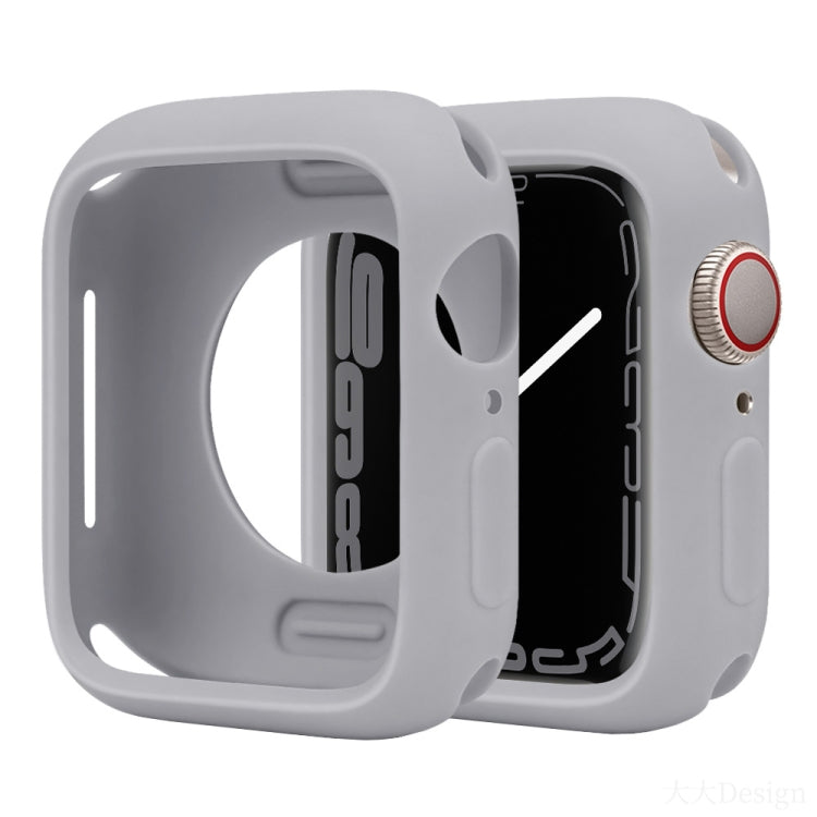 Gray silicone half-coverage Apple Watch case with open display and side button cutouts
