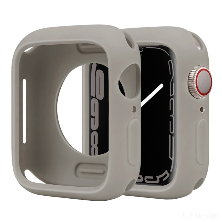 Taupe silicone half-coverage Apple Watch case with open display and side button cutouts