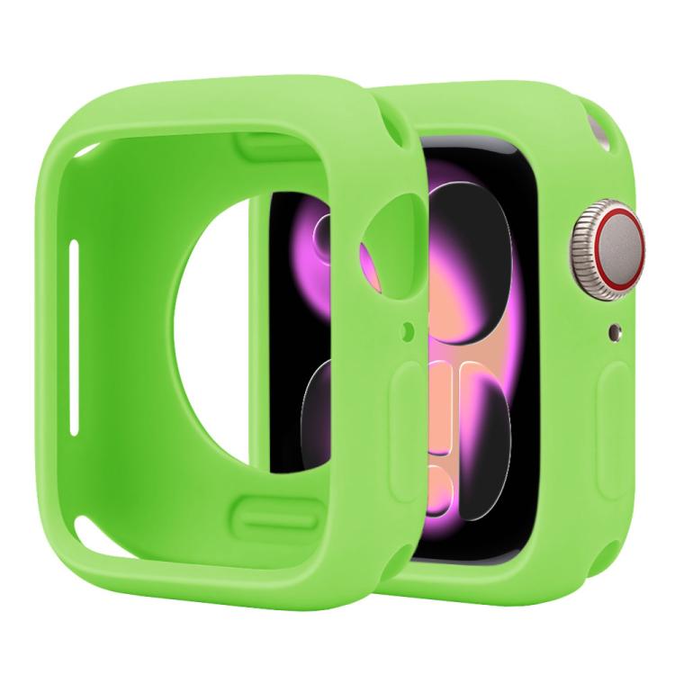 Bright green silicone half-coverage Apple Watch case with screen and crown openings