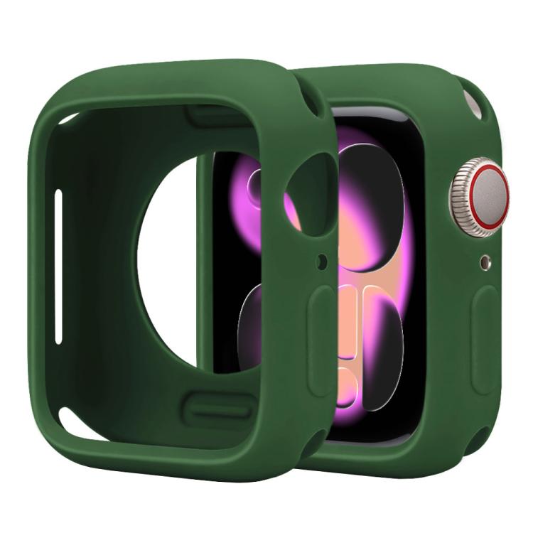 Dark green silicone half-coverage Apple Watch case with screen and crown openings