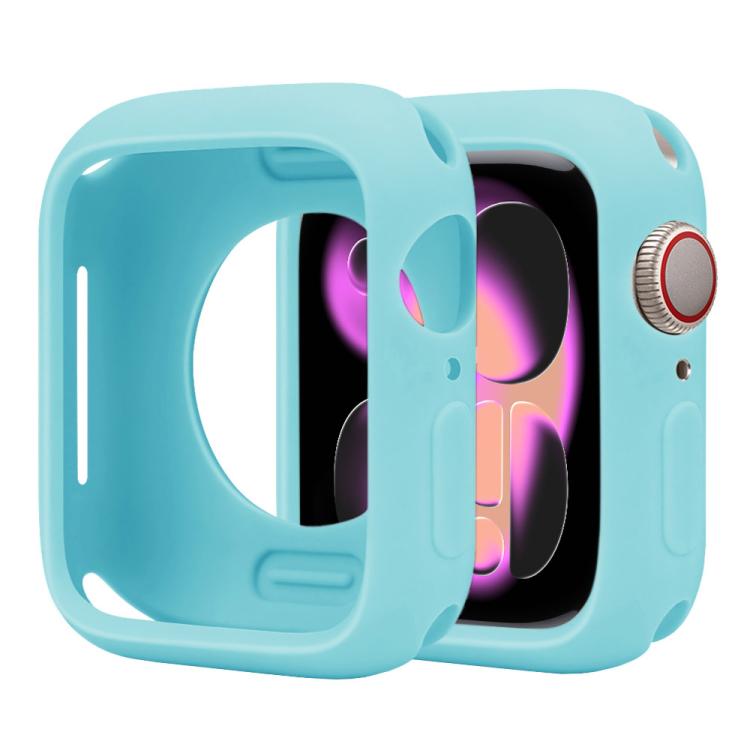 Light blue silicone half-coverage Apple Watch case with screen and crown openings