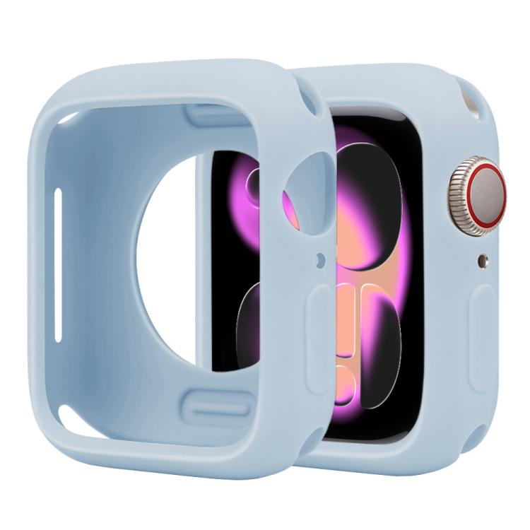 Pale blue silicone half-coverage Apple Watch case with screen and crown openings