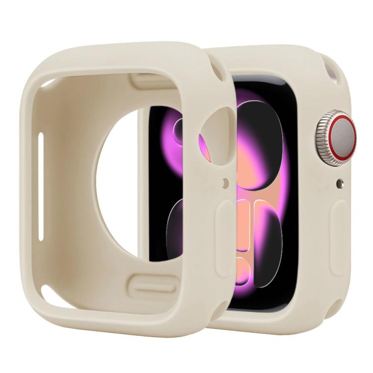 Cream silicone half-coverage Apple Watch case with screen and crown openings