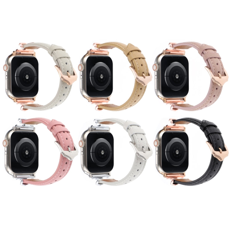 Leather Apple Watch bands in six colors shown from the back