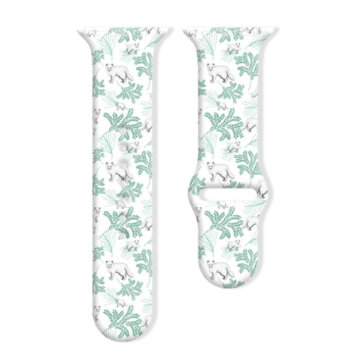 Christmas silicone watch band with white foxes and green fern patterns