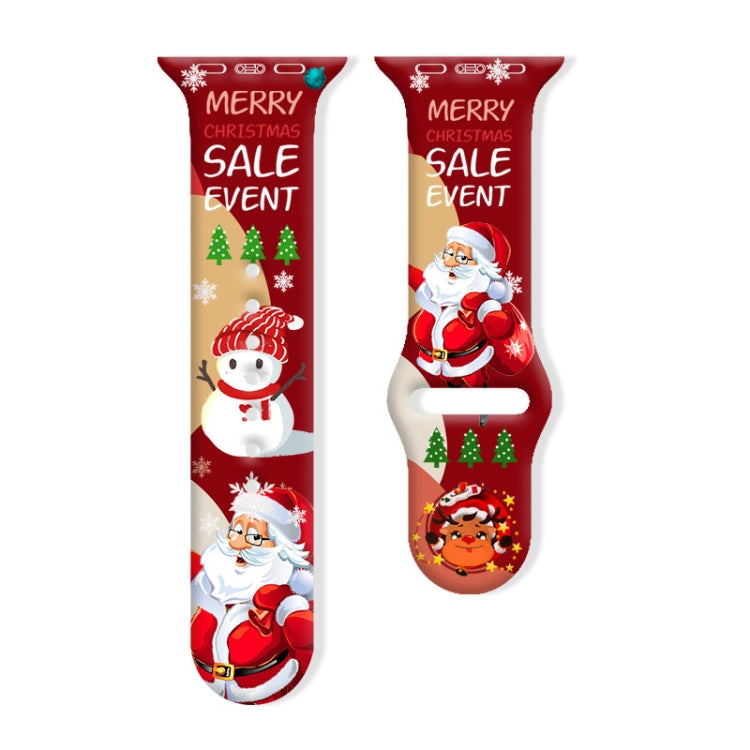 Red Christmas silicone watch band with Santa and snowman prints