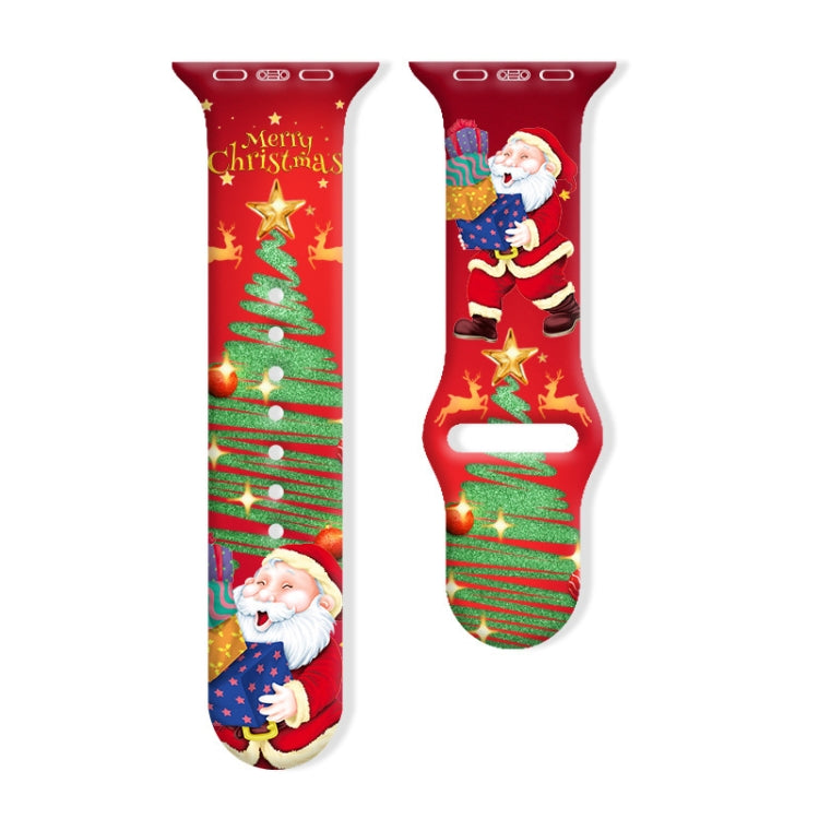 Red Christmas silicone watch band with Santa, gifts, and a green tree