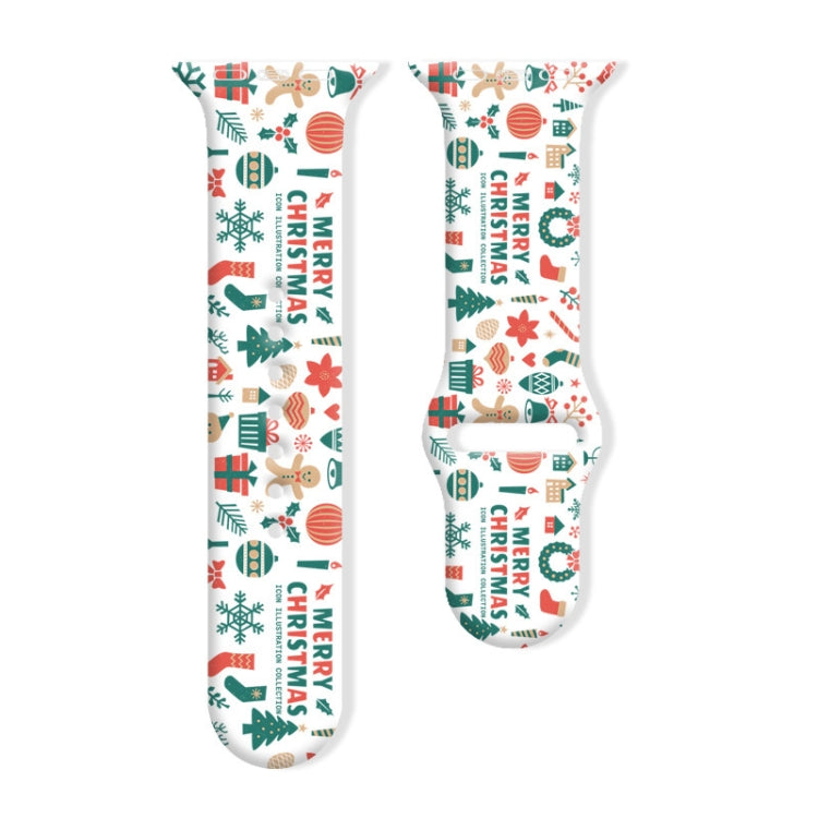 White silicone watch band with colorful Christmas icons and lettering