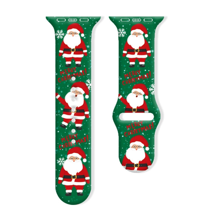 Green silicone watch band with repeated Santa figures and snowflakes