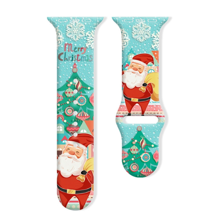 Turquoise silicone watch band with Santa and Christmas tree designs