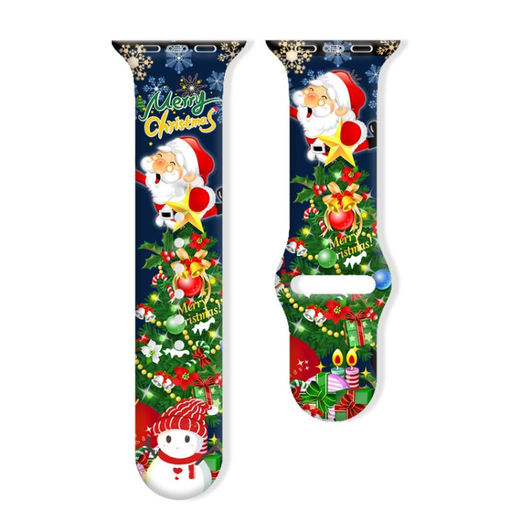 Dark blue silicone watch band with Santa, a decorated tree, and snowman