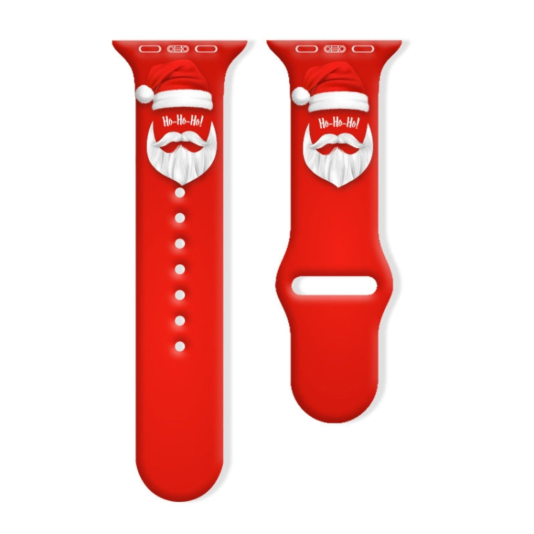 Red silicone watch band with a Santa face and white button details