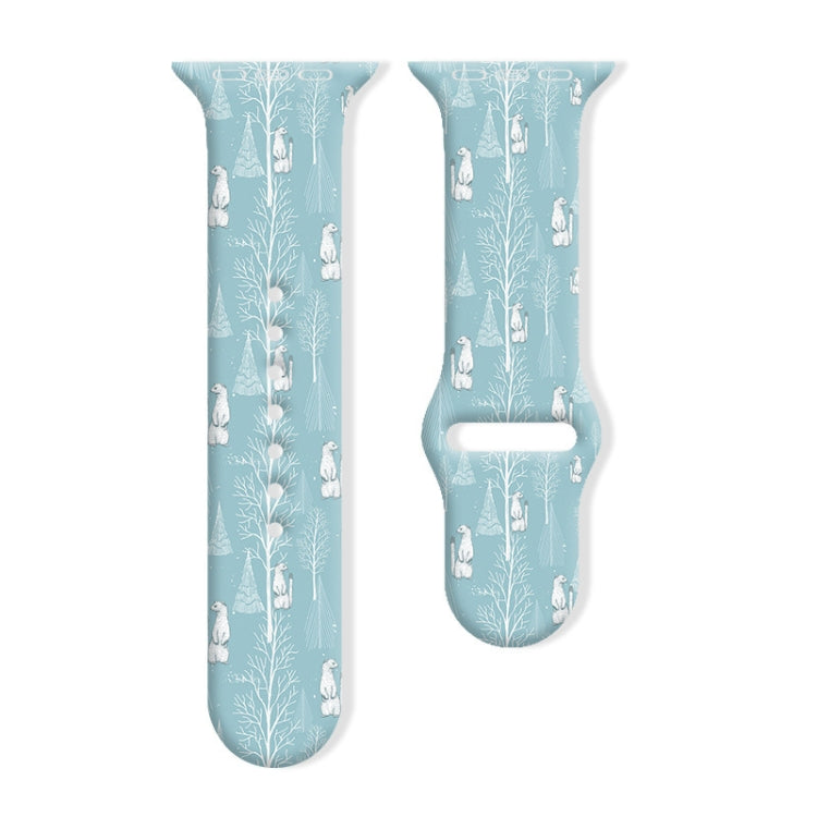Pale blue silicone watch band with white bears and winter trees