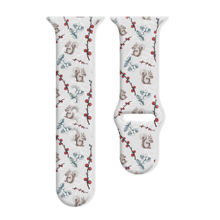 White silicone watch band with squirrels, leaves, and red berries
