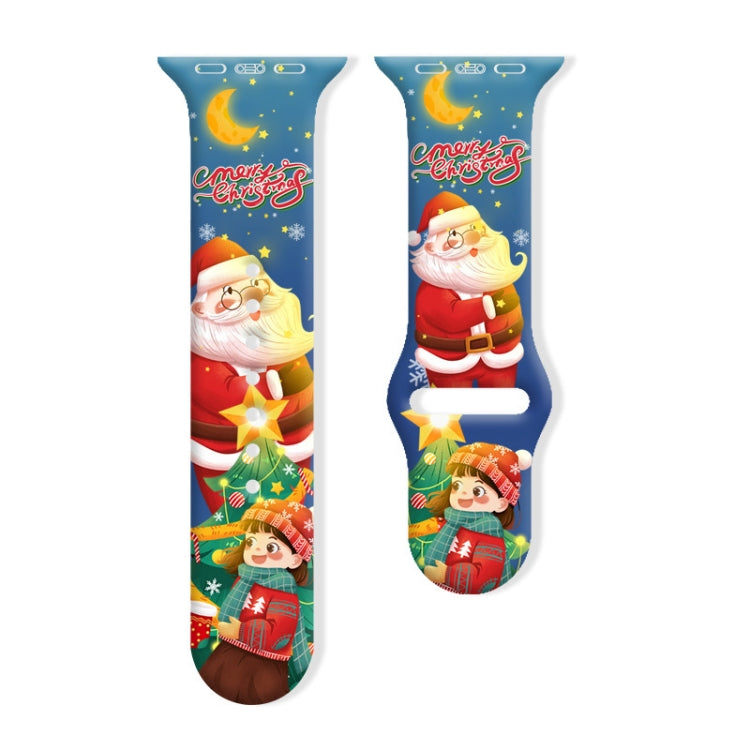 Blue silicone watch band with Santa and a child beneath a crescent moon