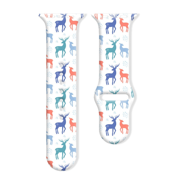 White Apple Watch band with colorful reindeer print