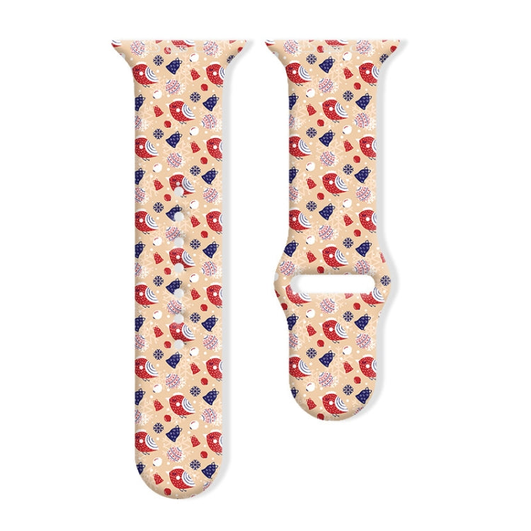 Cream silicone watch band with a repeating red and blue Christmas motif
