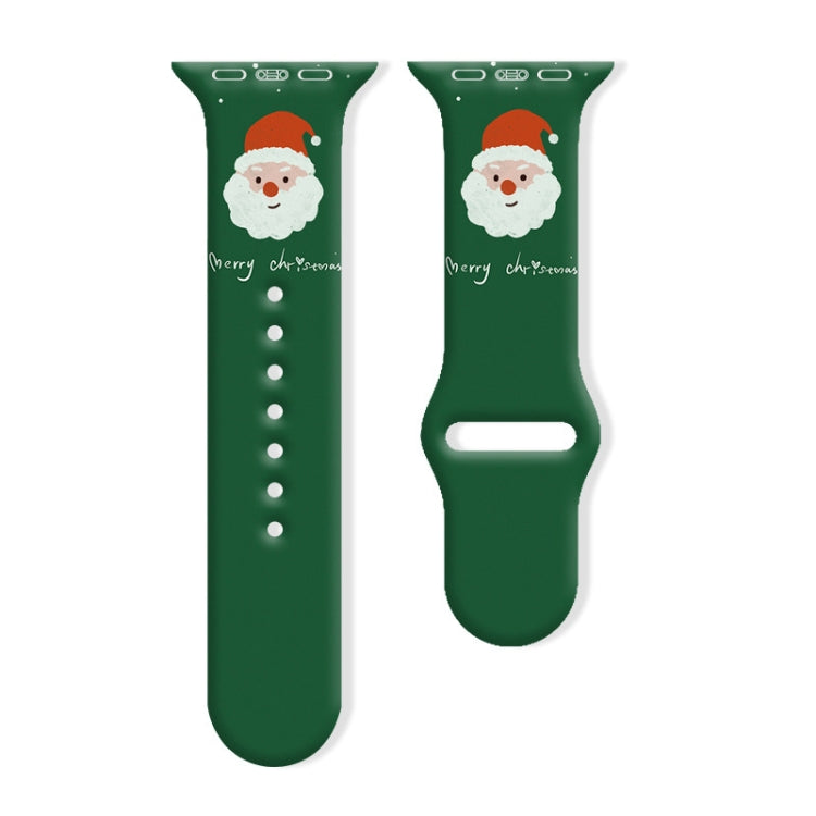 Green silicone watch band with a Santa face and small Christmas text