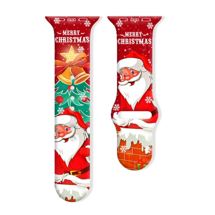 Red silicone watch band with Santa, bells, and Christmas tree illustrations