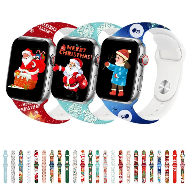 Christmas silicone watch bands in red, teal, and blue prints, shown on watches