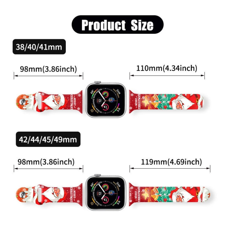 Red Christmas watch band shown with size measurements for two watch case sizes