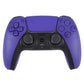 Purple wireless PS5 game controller with black grips, dual thumbsticks, and buttons