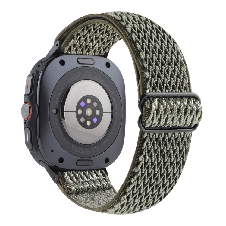 Army green wave-pattern nylon braided watch band with black watch case