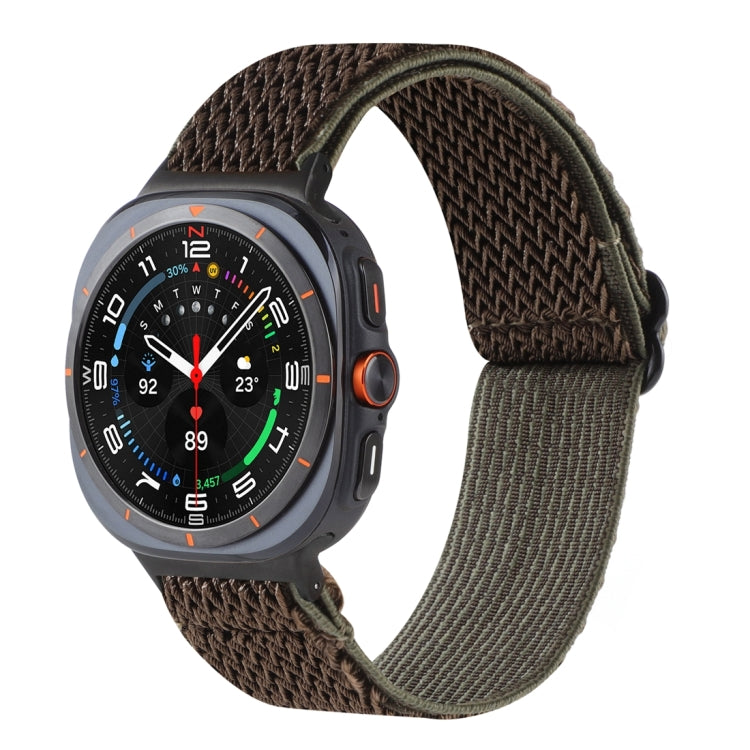 Dark brown wave-pattern nylon braided watch band on a smartwatch