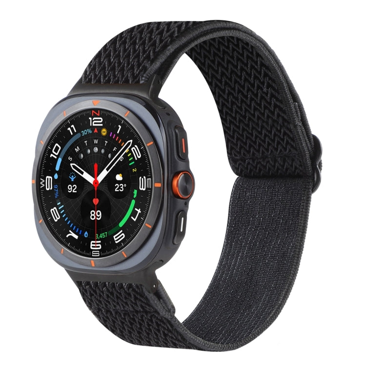 Black nylon braided watch band with a wave pattern, shown on a smartwatch.