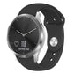 Black silicone watch strap with reverse buckle, size small, shown with smartwatch display