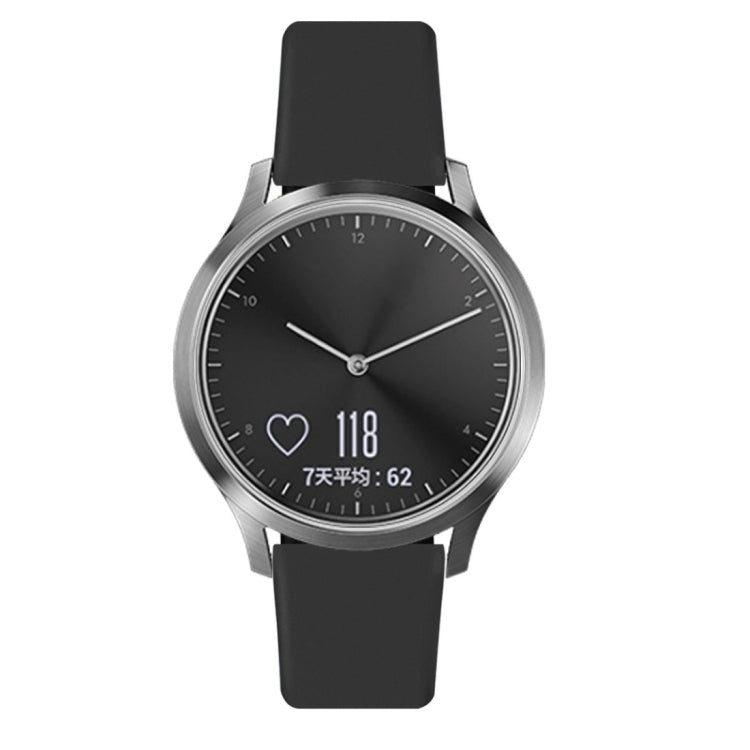 Black silicone watch strap with reverse buckle, size small, smartwatch front view