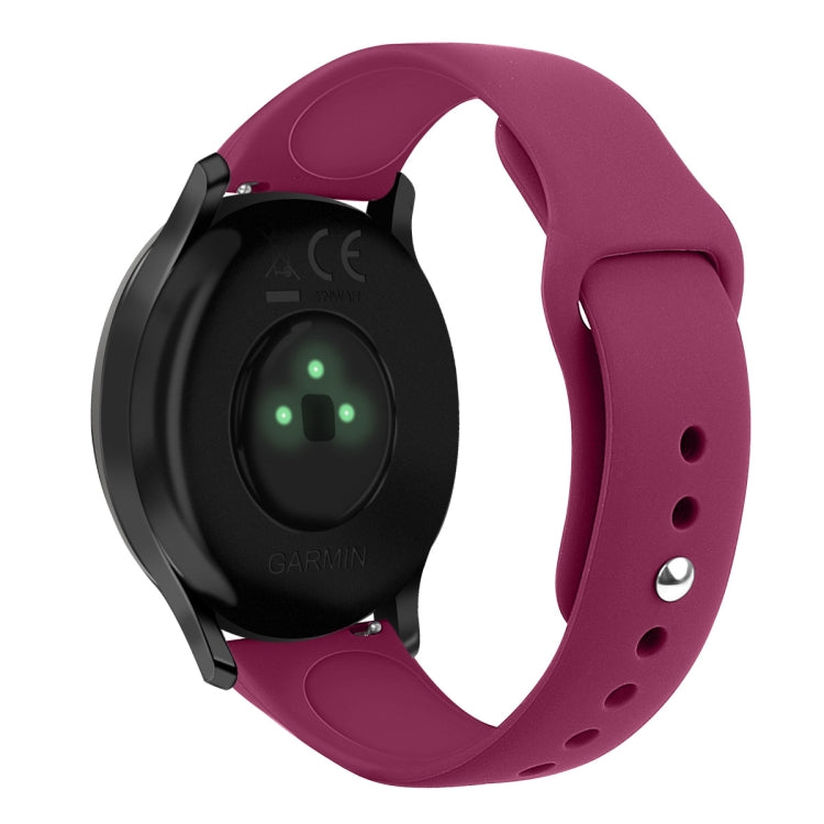 Purple silicone watch strap with reverse buckle and perforated holes for Garmin smartwatch