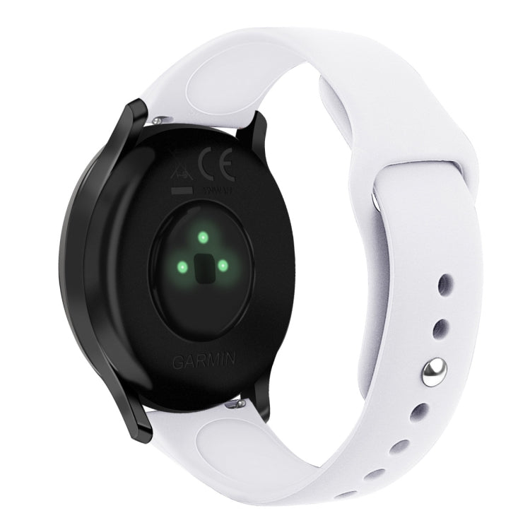 White silicone watch strap with reverse buckle and perforated holes for Garmin smartwatch