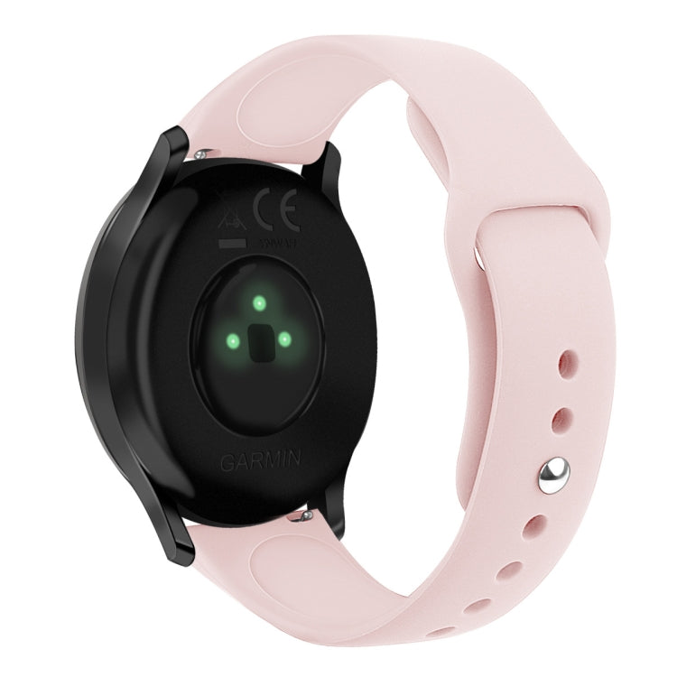 Light pink silicone watch strap with reverse buckle and perforated holes for Garmin smartwatch