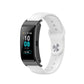 Black smartwatch on white silicone strap with SLR buckle and adjustable holes