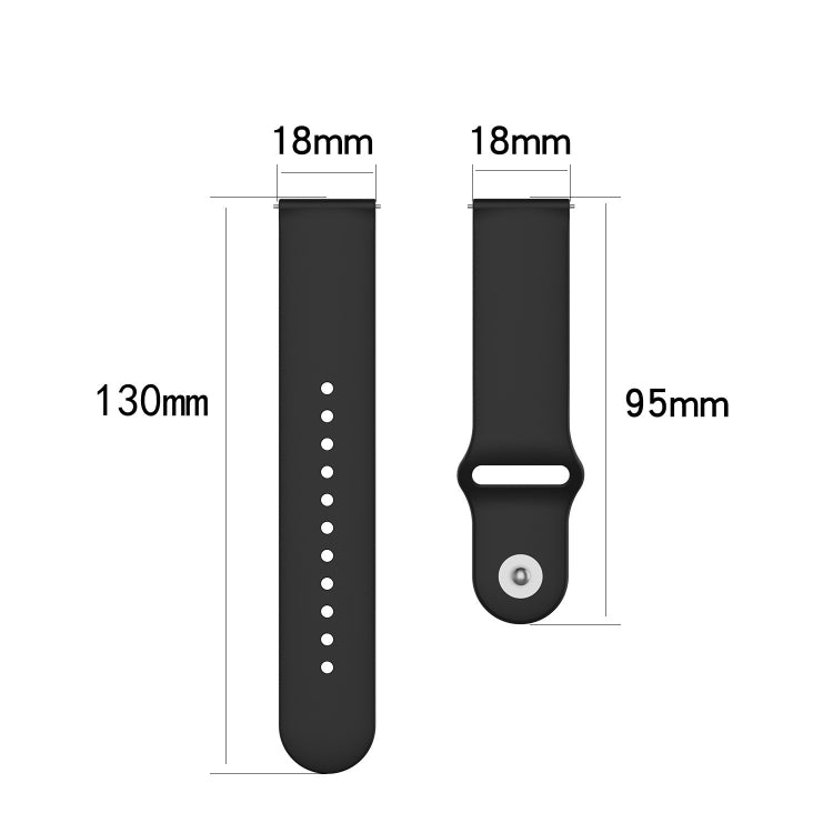 Silicone strap sizing chart: 18mm width, 130mm length, 95mm buckle length