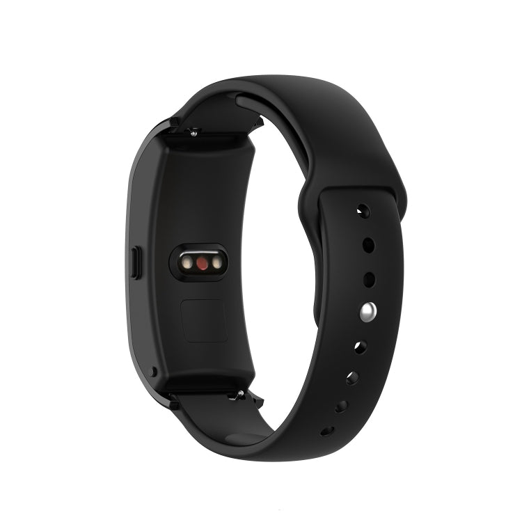 Black silicone smartwatch strap with metal pin buckle and adjustable hole row