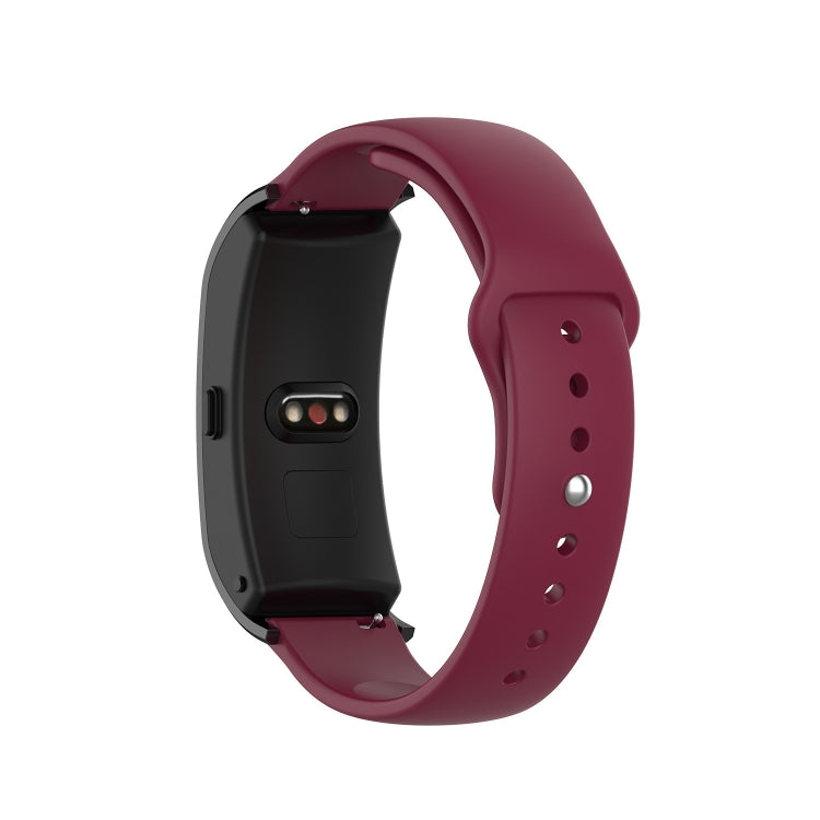 Wine red silicone smartwatch strap with metal pin buckle and adjustable holes
