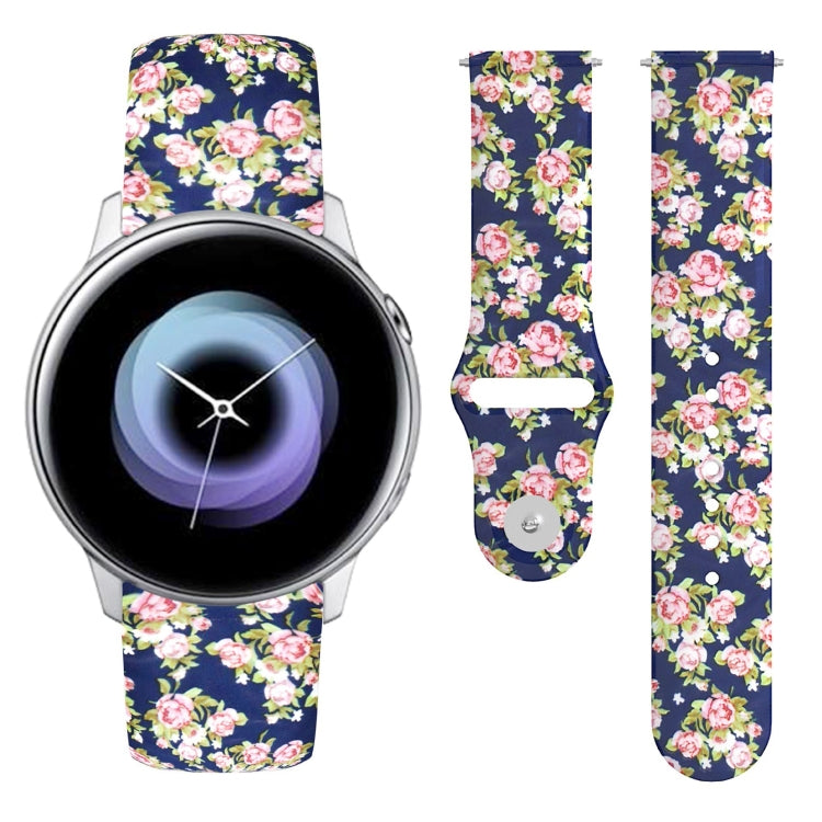 Pink rose floral print silicone watch strap with reverse buckle for Galaxy Active2