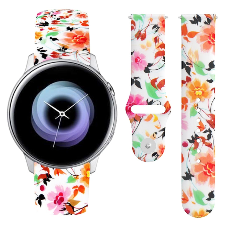 Birds and flowers print silicone watch strap with reverse buckle for Galaxy Active2