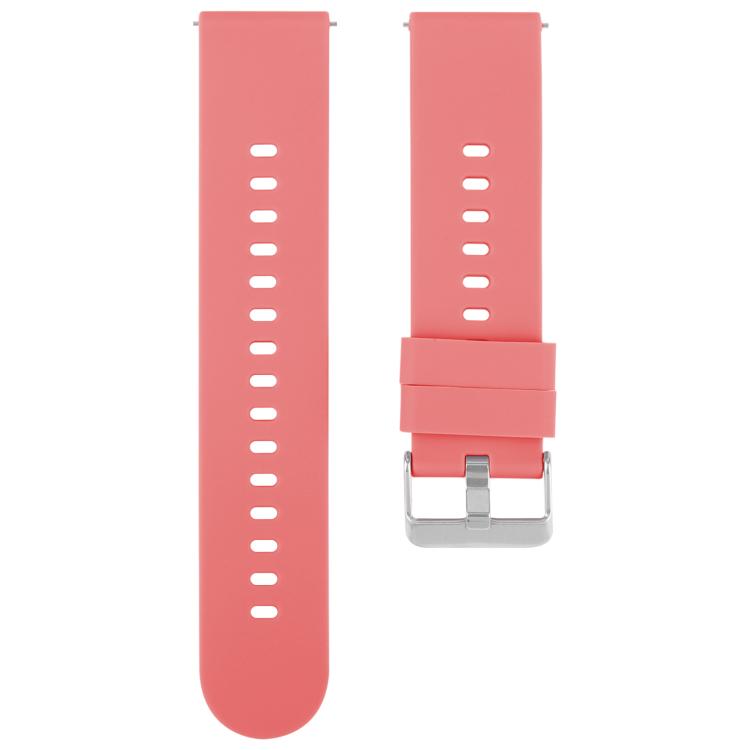 Coral silicone watch band with adjustment holes and a silver steel buckle