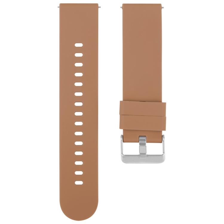 Tan silicone watch band with a plain buckle-side strap and a perforated strap.