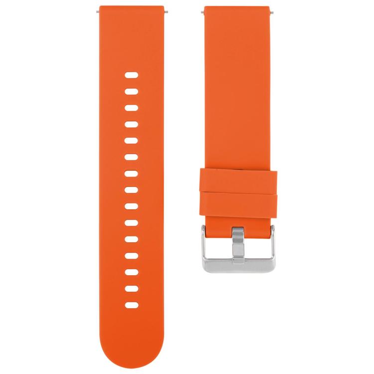 Orange silicone watch band with a perforated strap and silver buckle
