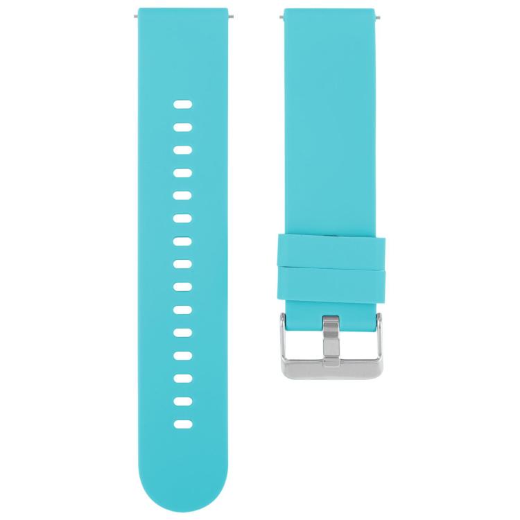 Turquoise silicone watch band with holes on one strap end and a silver steel buckle
