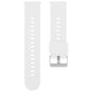Two-piece white silicone watch band with adjustment holes and a silver steel buckle.