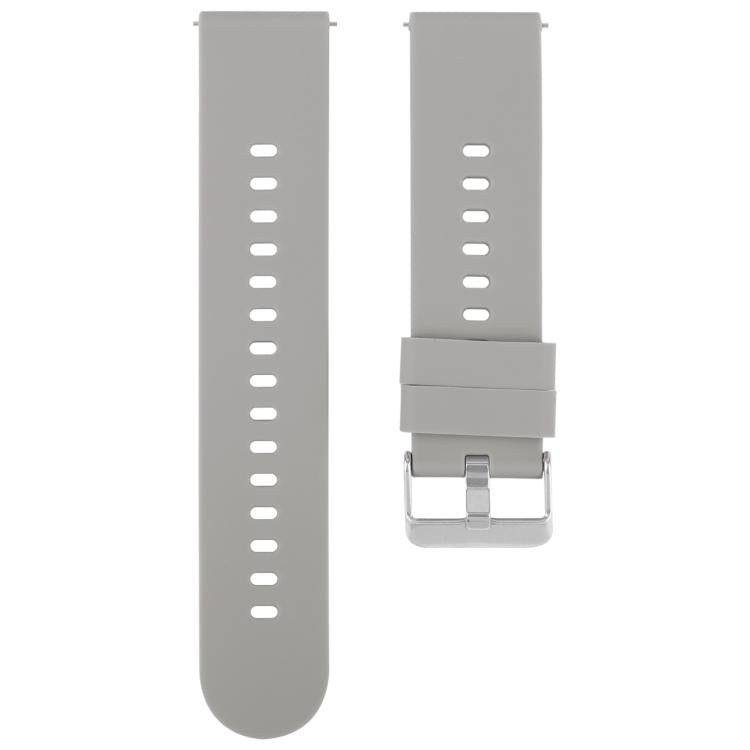 Gray watch band with a row of sizing holes and steel buckle